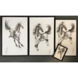 Four Chinese ink depictions of horses, the largest pair 42x17cm