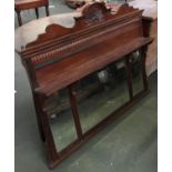 An early 20th century three section over mantel mirror, 115cmW