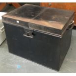 A black metal safe box, by Milner & Son Liverpool, with loop carry handles, 60x42x46cmH