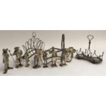 A mixed lot of metal items, to include toast rack, candle holder, cruet stands (one silver), and