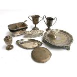A mixed lot of silver and plated items, to include small silver trophy cup, silver topped dressing