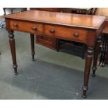 A 19th century mahogany writing desk, two frieze drawers on turned legs, 99x51x75cm