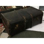 A leather handled wood banded travel trunk, 81cmW