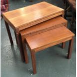A nest of three tables in mid-century style; a further nest of three tables and a drop leaf