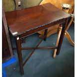 A Chinoiserie style side table, molded edge, square section legs with pierced spandrils, approx.