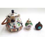 A Losolware pot, Eastern kohl pot and a small lidded vase marked to base