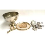 A mixed lot of plated and silver items to include a Carrs of Sheffield silver pin dish, plated