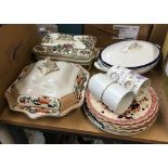 A mixed lot of ceramics to include Garfield tureen, Imari plates, Hope pottery tureen etc