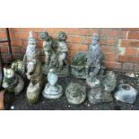 A lot of composite stone garden figurines, include garden gnome, cobra, squirrels etc (8)