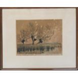 Alice Barnwell, 'Winter Willows' and 'The Wolds', coloured etchings, titled and signed, with