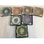 A collection of seven Wedgwood jasperware Valentine plates, boxes with certificates and paperwork