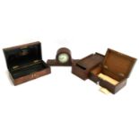 Three wooden boxes, one with sliding lid, one inscribed for the London Homeopathic hospital, on with