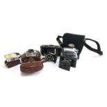 A mixed lot of photographic equipment to include a Kodak bellows camera with Anastigmat 1-6.3