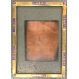 A brass an enamel picture frame, external dimensions 50x35cm; together with a copper plate,