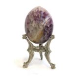 A Derbyshire Blue John egg with stand and gift box, approx. 4cmH