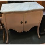 A continental marble topped sideboard/washstand, serpentine front, two cupboard doors, 101x60x95cm