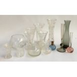 A mixed lot of cut glass vases and spill vases etc