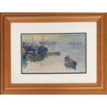 J.H. Stanley, harbour scene, watercolour, signed, 15x25cm