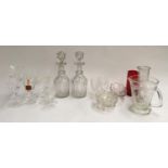 A small collection of cut glassware to include Royal Brierley, and a pair of heavy decanters, one