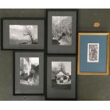 A framed set of four black and white photographs of Litton Cheney, taking in 1985, 16.5x11cm;
