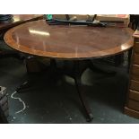 A 20th century mahogany and crossbanded breakfast table, on four reeded column supports, swept