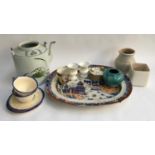 A mixed lot of ceramics to include an 18th century meatplate, a set of Minton's saucers, a pair of