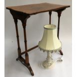A quarter veneer burr walnut occasional table, 53cmH shaped top, together with a white painted