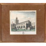 An 18th century coloured engraving, The Church of Alhallows, Barking; together with J Robertson, '