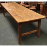 A substantial French farmhouse table, three plank cherry top on square tapered legs, 268x82x75cmH