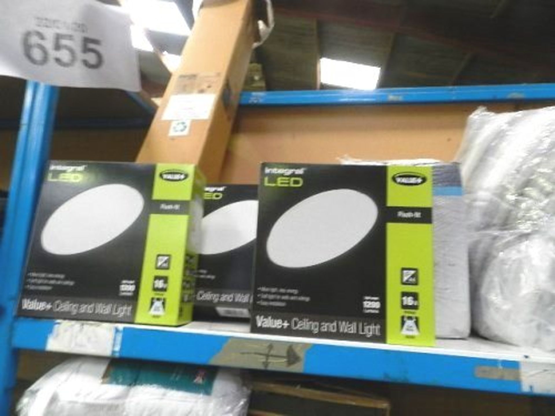 6 x various light fittings including 4 x Value+ integral LED ceiling/wall lights - New in pack (