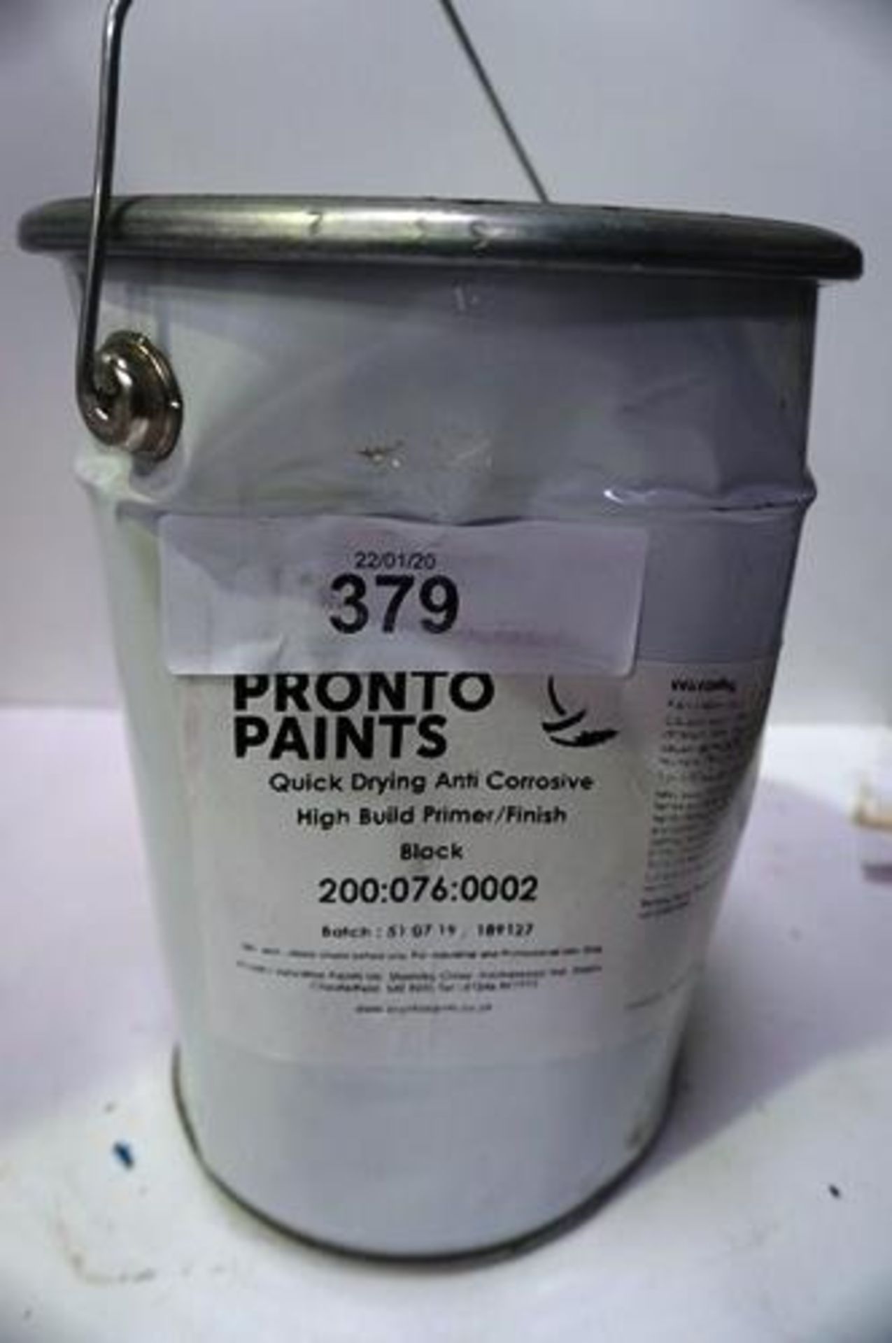 1 x 5ltr tin of Pronto Paint quick drying anti-corrosion high build black primer, manufacturer