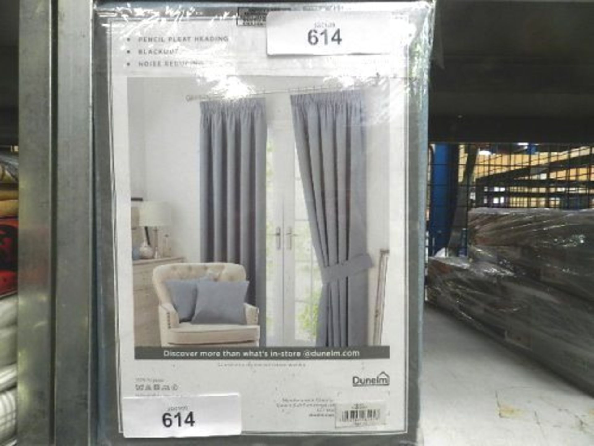 1 x pair of Dunelm Chambray solar blackout pencil pleat curtains, size 228 x 228cm, RRP £80.00 - New