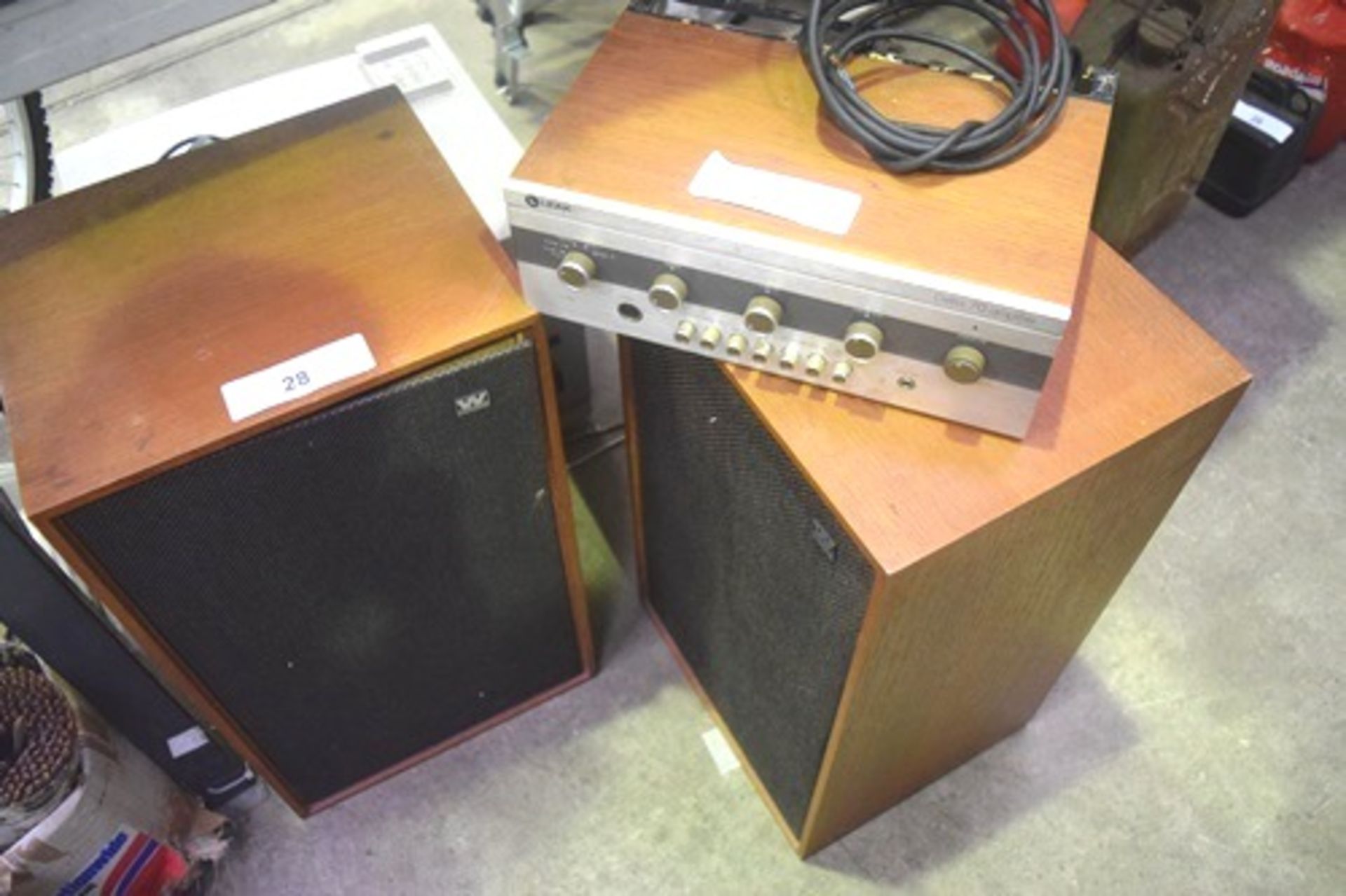 A pair of Wharfdale Dovedale 3 floor standing speakers, 36cm(W) x 30cm(D) x 61cm(H) and Leak Delta