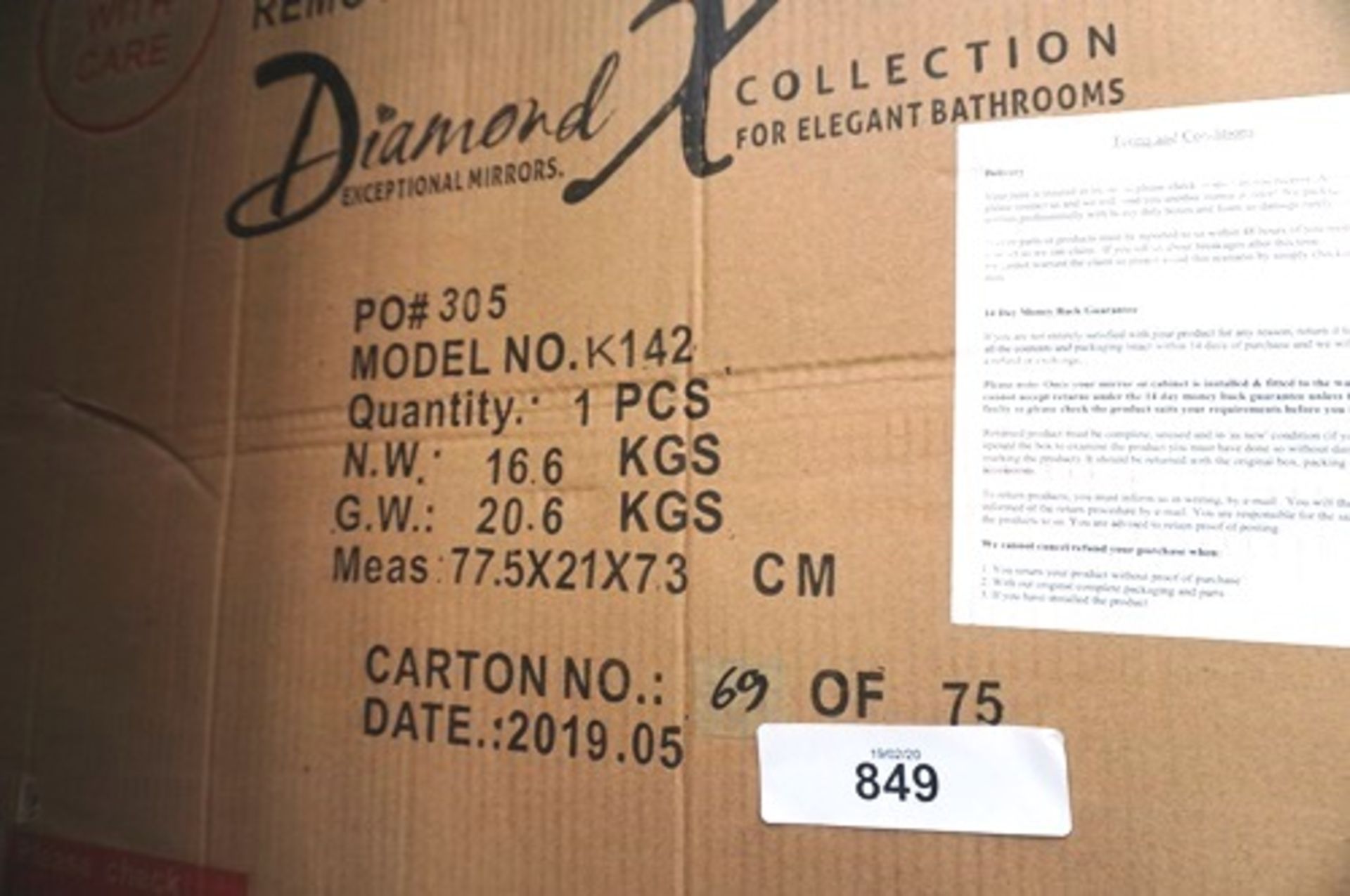 Diamond Collection bathroom mirror, model K142 - New (GS33)