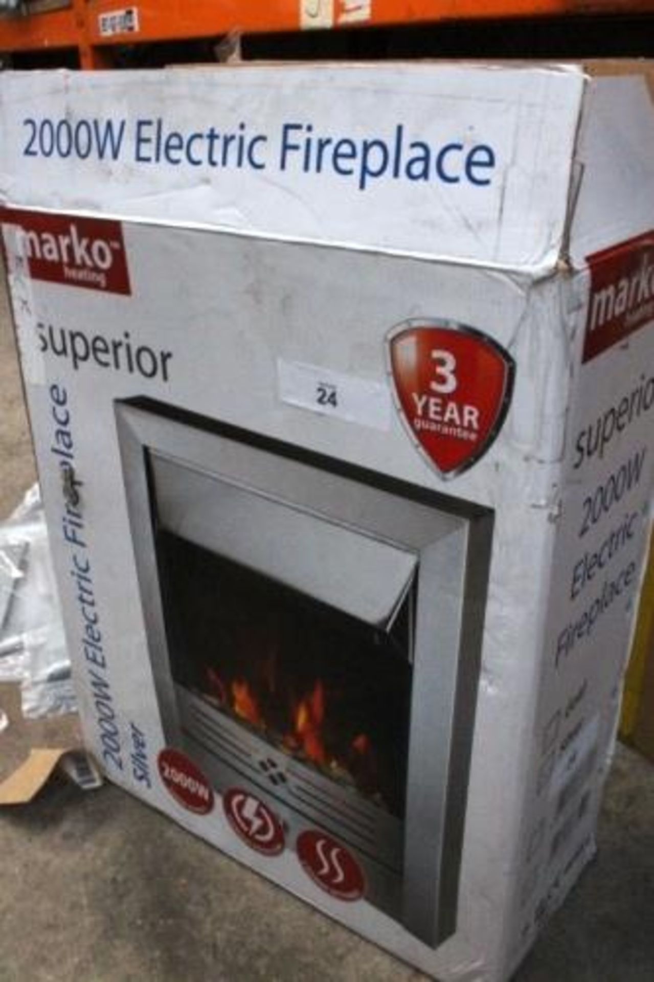 1 x Marko Superior 2000W electric fireplace, silver - New (esb2)