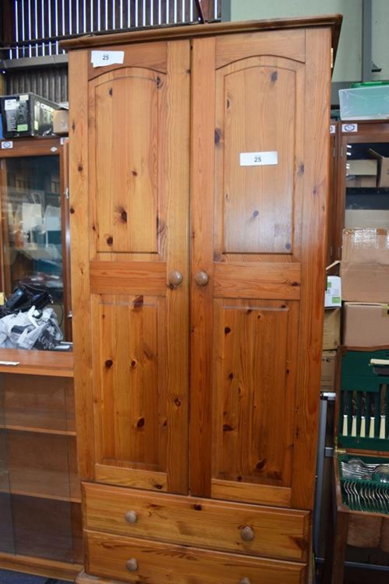 A pine 2 door wardrobe and 2 drawers 82 x 50 x 181cm - Second-hand (Cfloor)