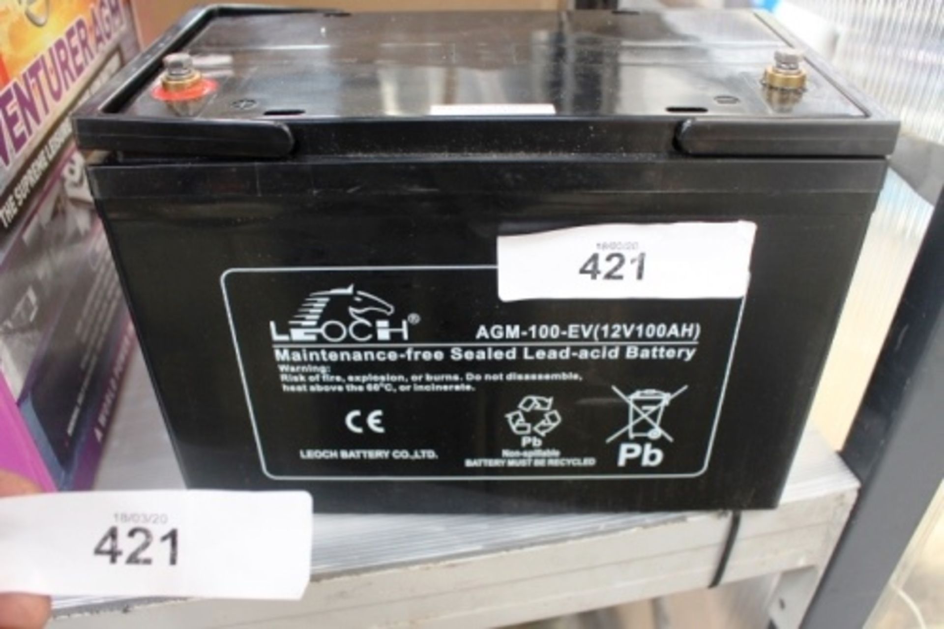 A Leoch AGM-100-EV 12V 100AH battery (GS8)