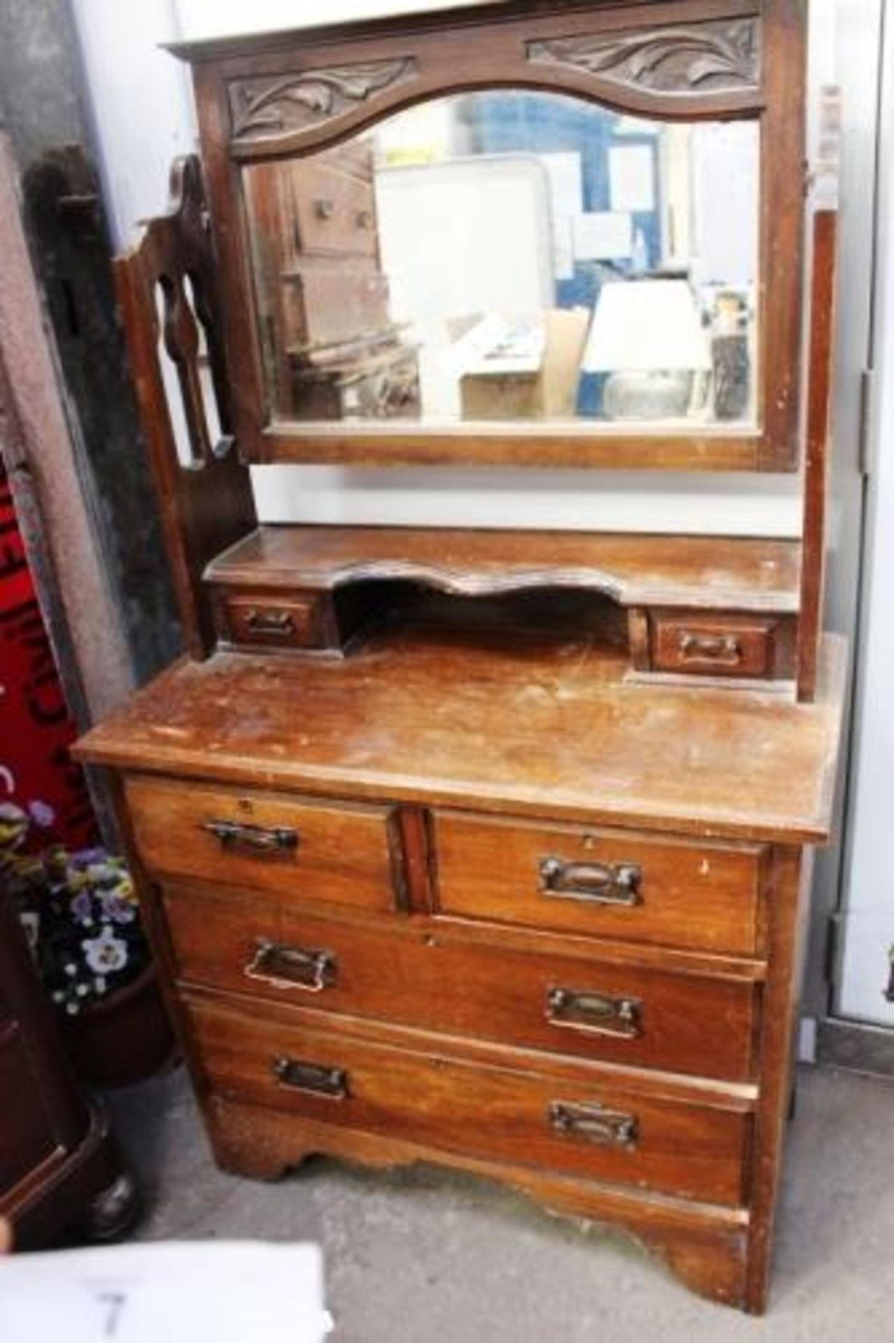 Early 20th Century satin walnut dressing table 36"(W) x 18"(D) x 64"(H) - Second-hand (front)