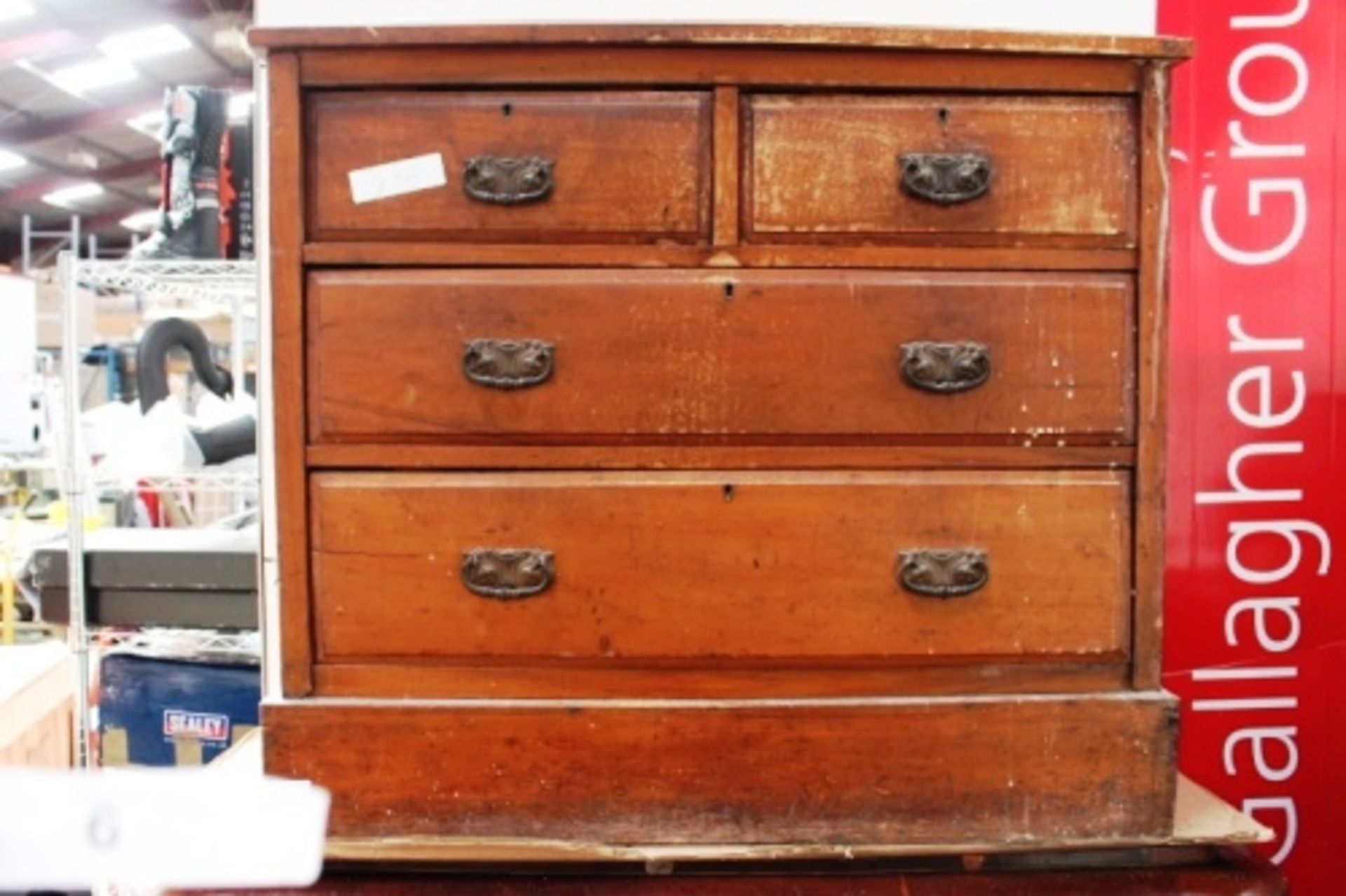 Early 20th Century satin walnut chest of drawers, 2 long and 2 short, all with original Art Noveau