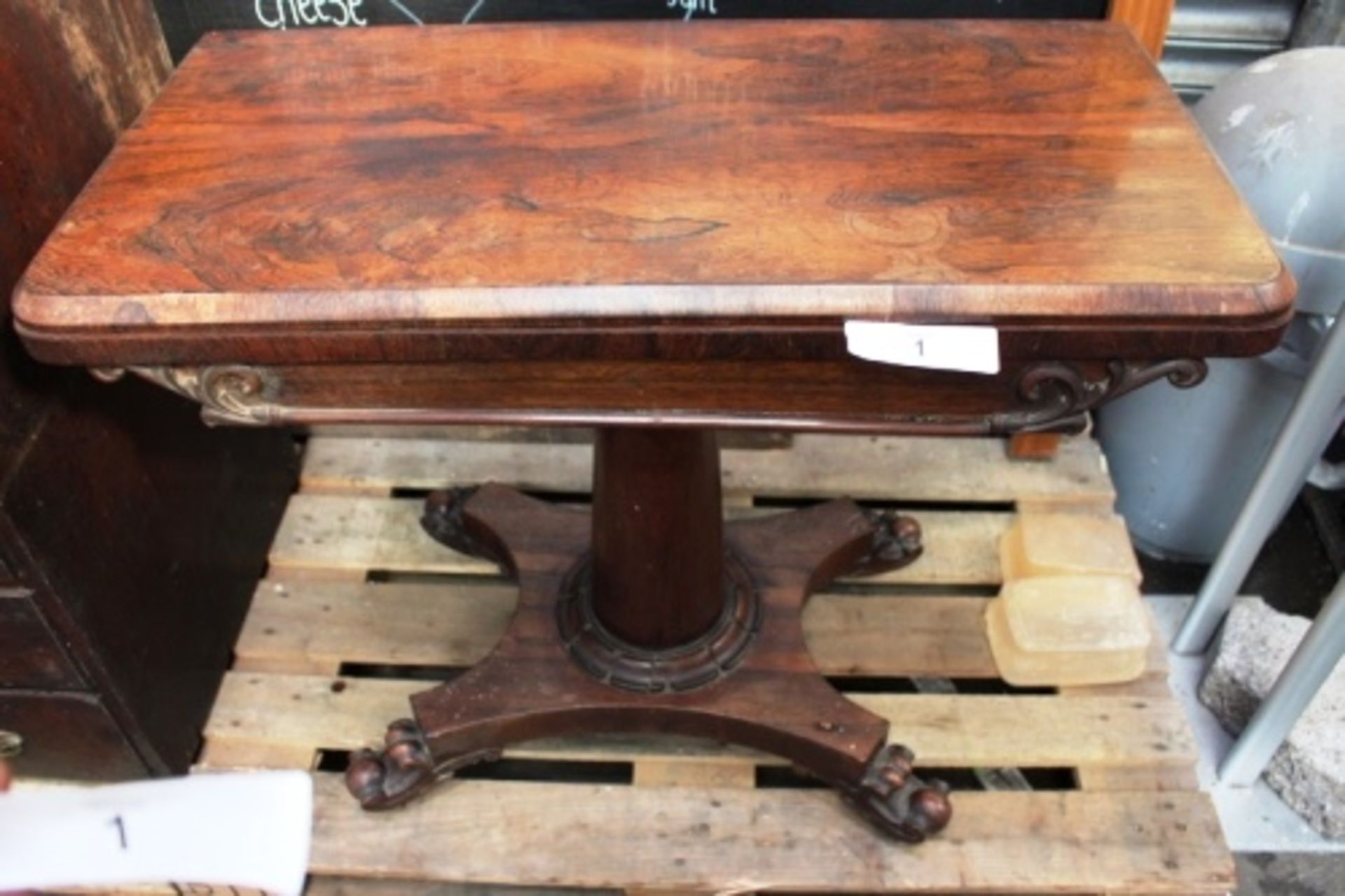 Early 19th Century English rosewood fold-over top card table, 36" square, 29" high - Second-hand (