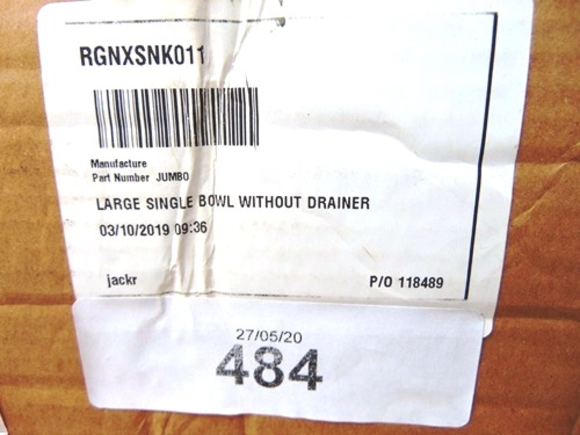 Reginox RGNXSNK011 large single bowl, model Jumbo 810mm x 410mm, without drainer - New (GS34B) - Image 4 of 4