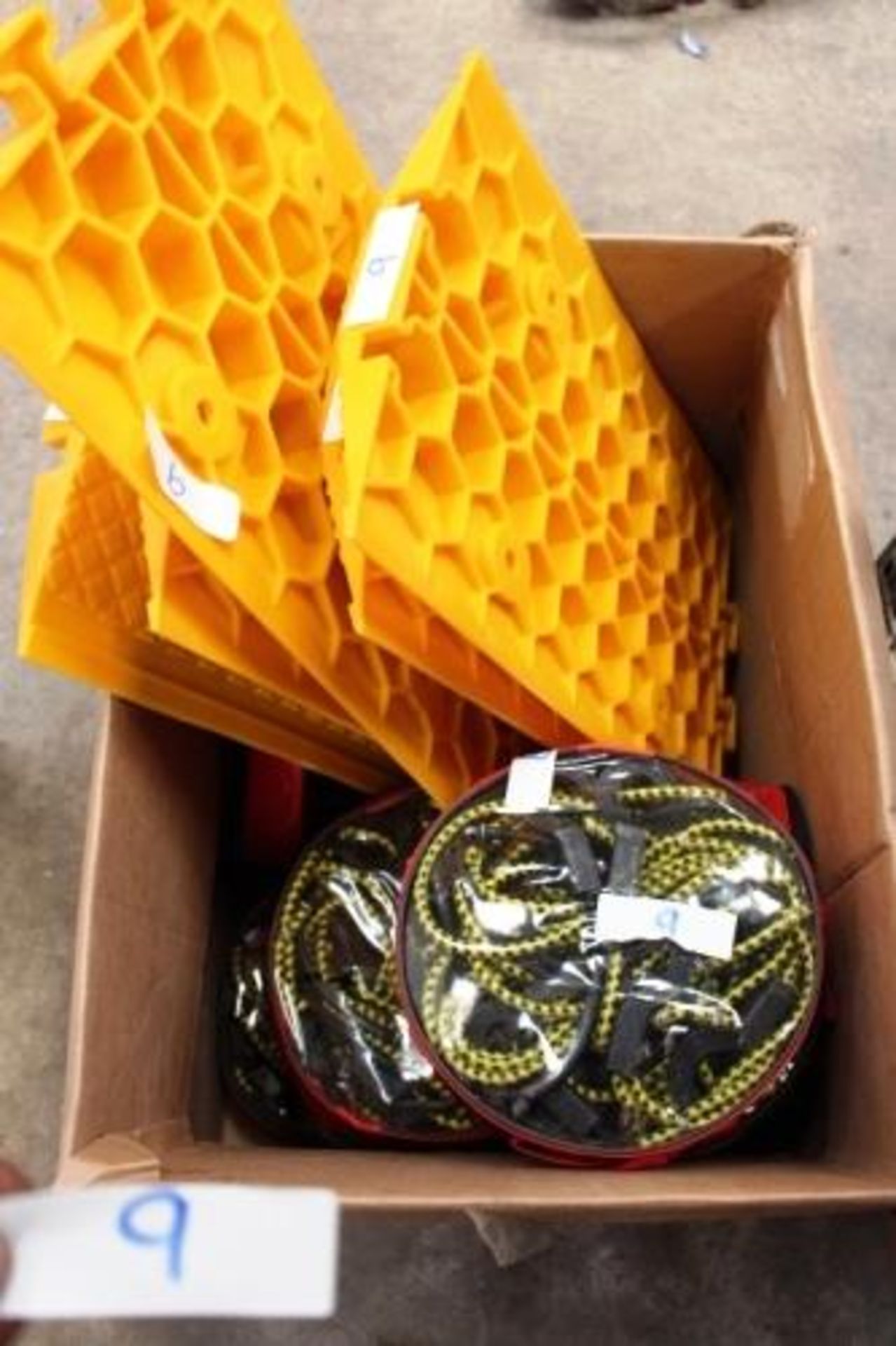 10 x Thorsen cargo nets 910 x 1200mm and 8 hooks together yellow speed bump with ground bolts,