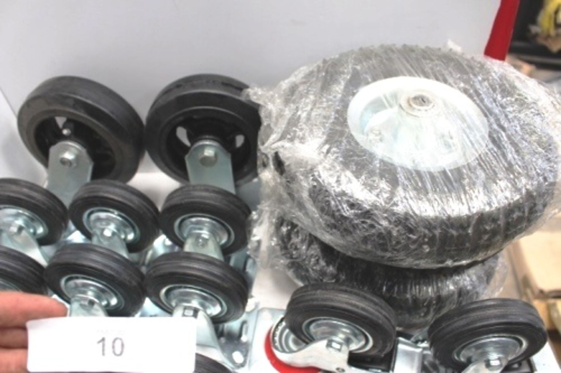 20 x caster wheels including 100/30/50 braked, cast metal and rubber fixed together with 3 x sack - Image 2 of 2