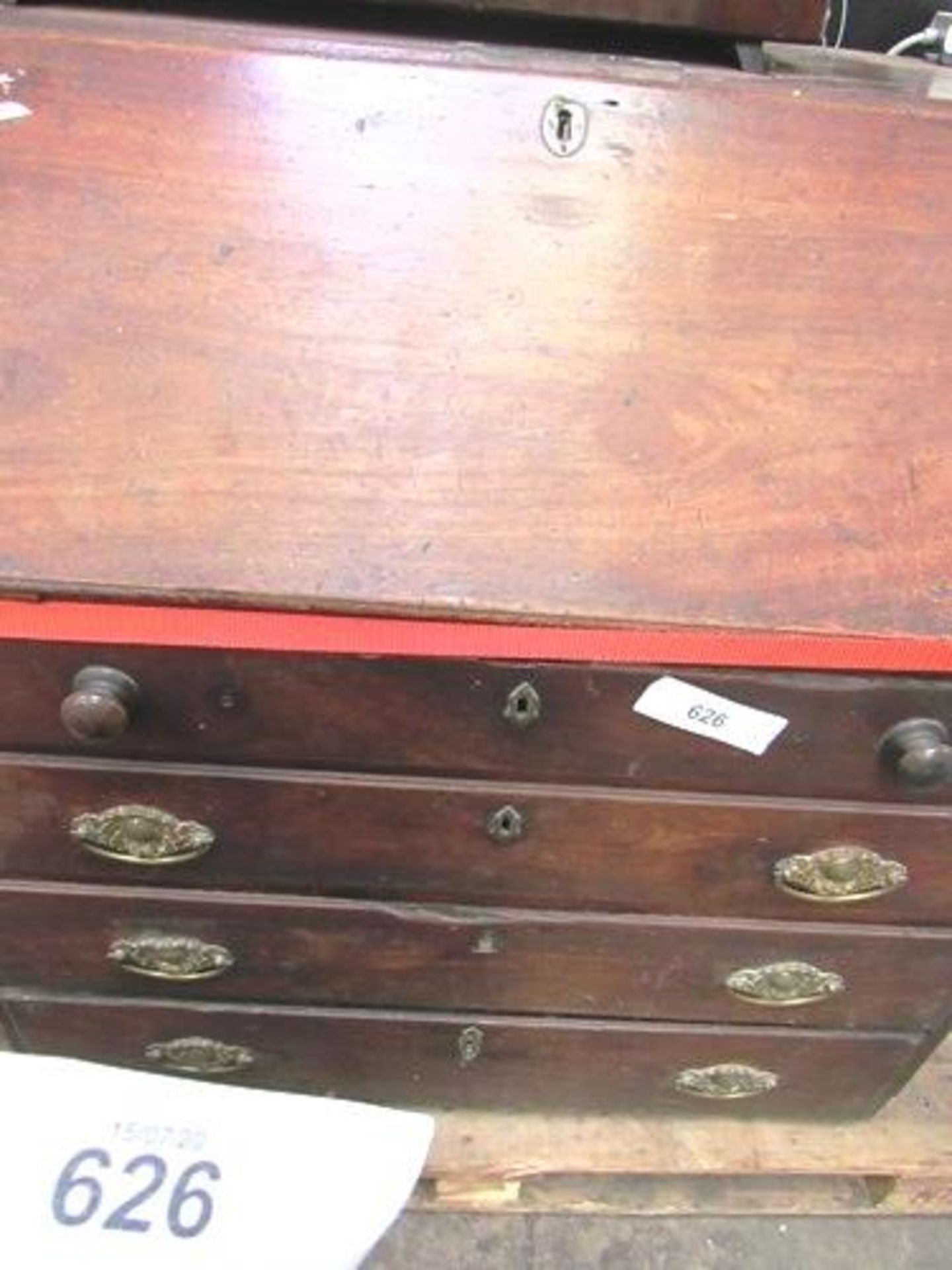 18th Century English mahogany fall front bureau, four long drawers to carcass, with fitted - Image 3 of 12