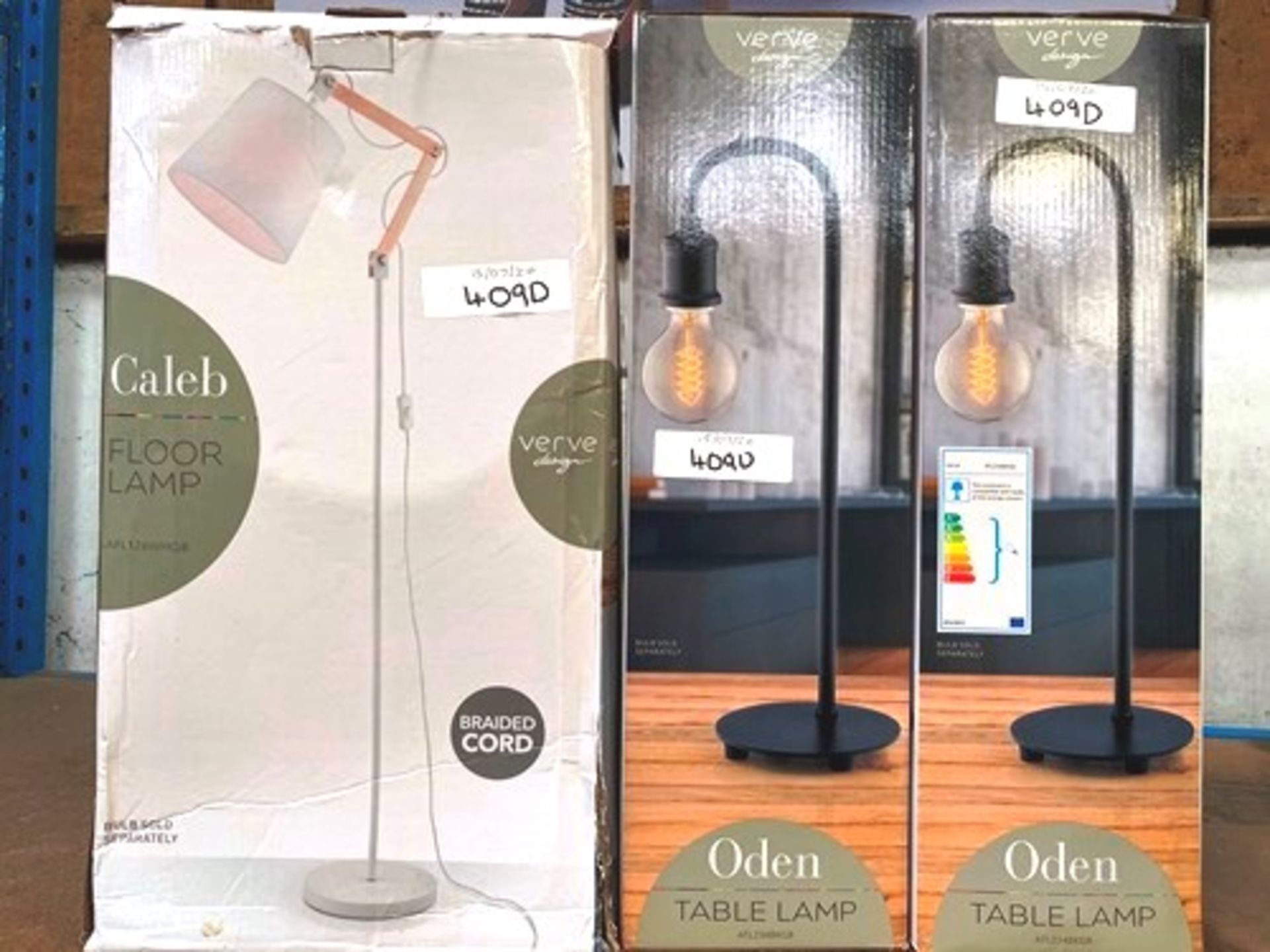 2 x Oden table lamps, 1 x Caleb floor lamp braided cord - New (GS29)