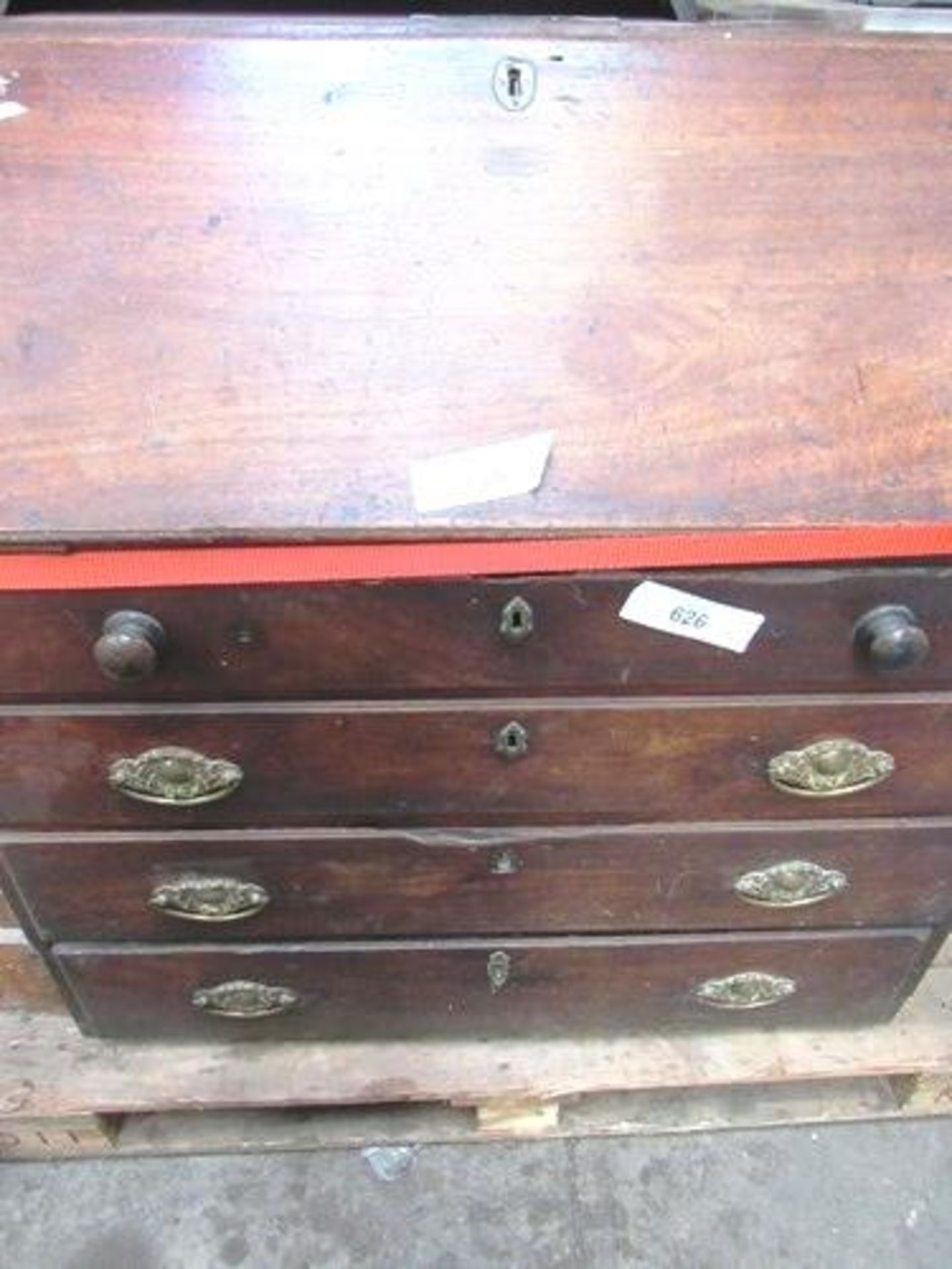 18th Century English mahogany fall front bureau, four long drawers to carcass, with fitted - Image 2 of 12