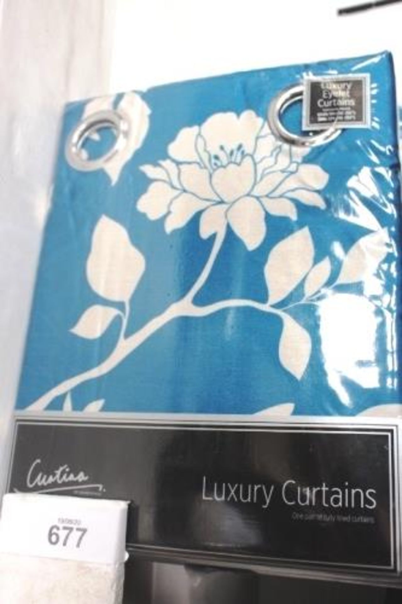 6 x pairs of Rosenthal Curtina teal lined eyelet silhouette floral curtains, size 168 x 229cm - - Image 3 of 3