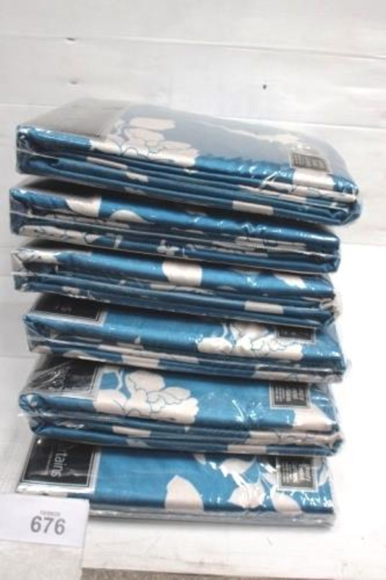 6 x pairs of Rosenthal Curtina teal lined eyelet silhouette floral curtains, size 168 x 229cm -