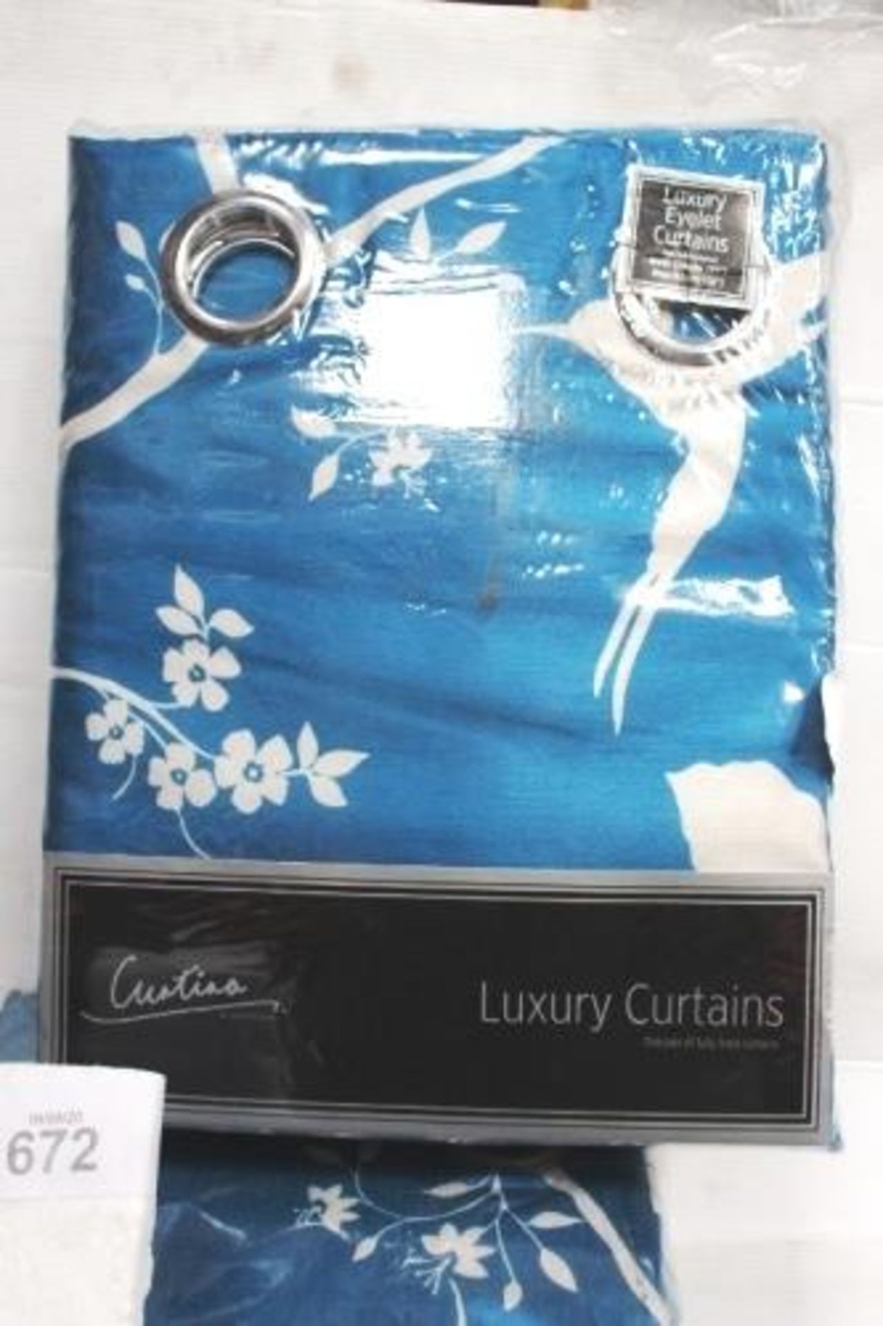 4 x pairs of Rosenthal Curtina teal lined eyelet silhouette floral curtains, size 229 x 182cm - - Image 2 of 3