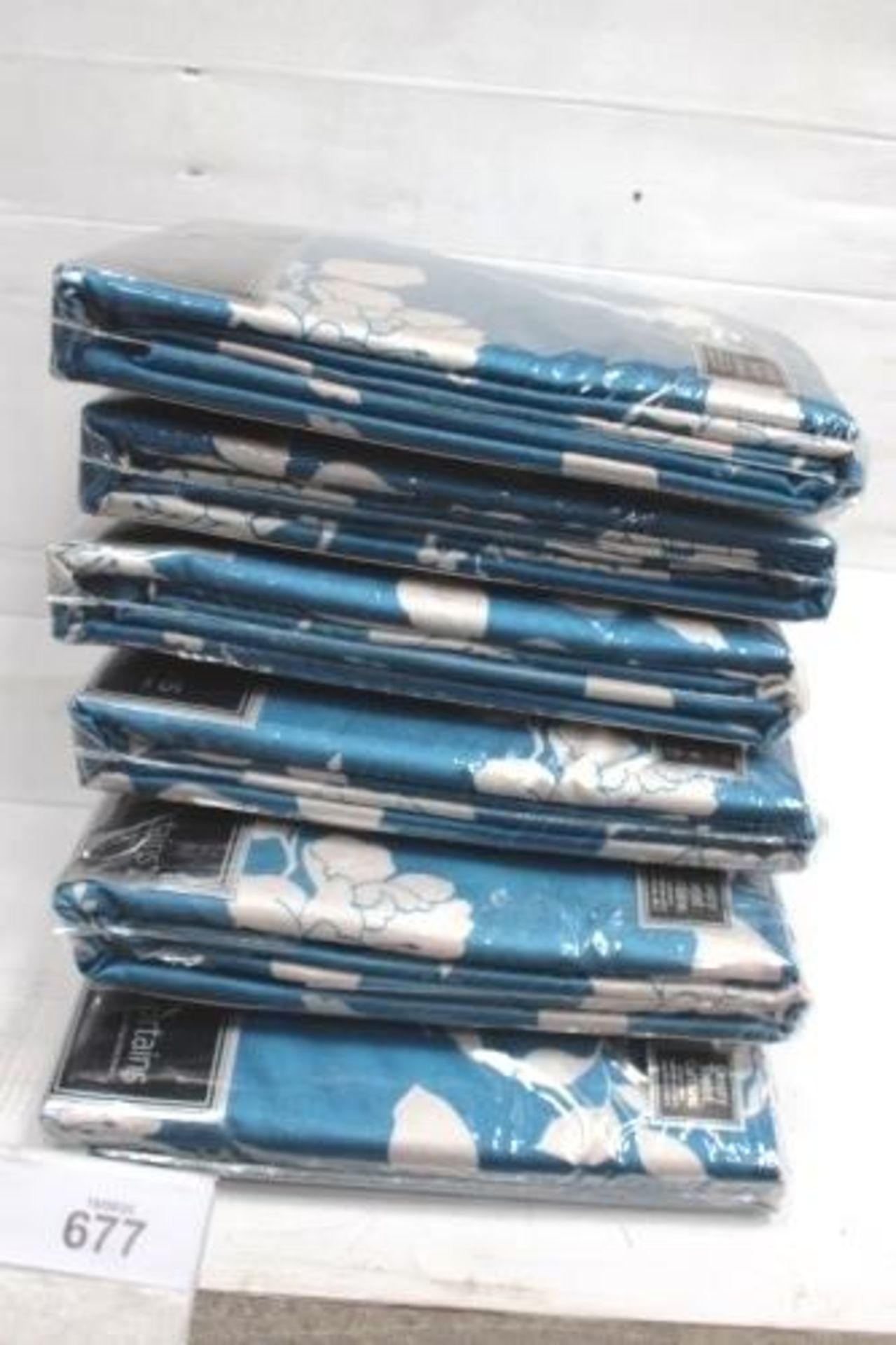 6 x pairs of Rosenthal Curtina teal lined eyelet silhouette floral curtains, size 168 x 229cm -